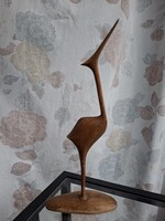 Retró fából faragott madár, daru, kócsag, kanalas gém 30 cm