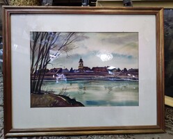 Koppány Attila  Rábapart ( Győr ) c. fetménye. 1980 as évek.