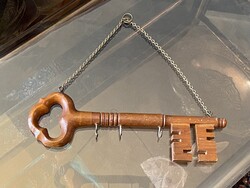 TEAK BIRMAN KULCSTARTÓ, RETRO MIDCENTURY FA FALIDÍSZ 32 CM