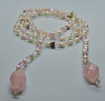 Nagyon szép , ritka régi valódi gyöngy rózsakvarc és cseh kristály deréköv / nyakék