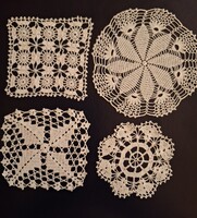 Vintage kézzel horgolt csipke terítő készlet (4 db) – Hófehér, hibátlan
