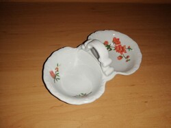 Zsolnay porcelán piros barackvirág mintás sótartó (ap)