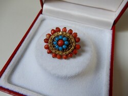 Antik biedermeier bross valódi korallokkal