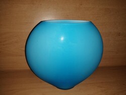 Vintage, egyedi, matt, kék üveg váza - 18 cm magas (ap)