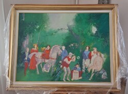 Madarassy György Tamás impozáns nagyméretű festménye "Társulat"144x114 cm kerettel