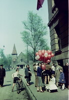 Régi fotónegatívok Budapest, Maros utca - Városmajori templom, Május 1. (?) 1950-es évek