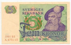 Svédország 5 svéd Korona, 1981 BS, szép
