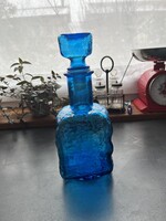 Kék Empoli üveg dekantáló, palack dugóval MCM 1960- as évek
