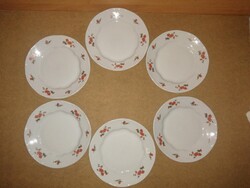 Zsolnay porcelán piros barackvirág mintás lapostányér -6 db egyben - átmérő 23 cm (ap)