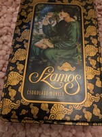 Retro Szamos csokoládés fémdoboz , festménydísszel , pléh keksztartó, süteménytartó