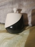 Hollóházi fekete fehér cukor tartó