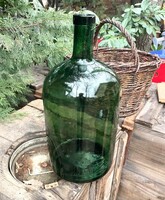 RÉGI Zöld színű ÜVEG BALLON PALACK DEMIZSON BUTÉLIA 46 cm
