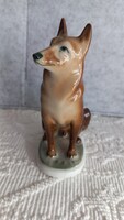 Zsolnay németjuhász porcelán kutya, kézi festésű, 12,5 x 8,5 x 5 cm