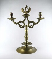 1Z066 Régi nagyméretű koronás sassal díszített kétkaros réz gyertyatartó 49 cm