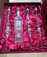 Pálinkás Üveg és 6db Pálinkáspohár Ón Díszítéssel, Díszdobozban