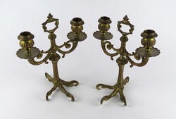 1Z070 Régi díszes kétkarú saslábas réz gyertyatartó pár 22.3 cm