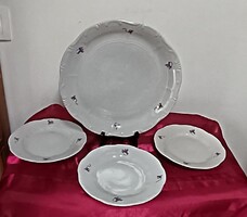 Zsolnay apró lila ibolyás 3 db süteményes kistányér + 1 db nagy tál