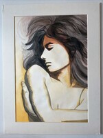 Vanessa Redgrave akvarell festmény paszpartuval