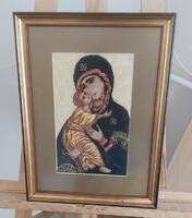 Szép gobelin szentkép ikon 29X38 cm kerettel