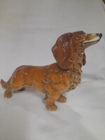 Német,Germany Volkstedt Karl ENS Nagyméretű Tacskó Kutya Porcelán Szobor,Figura.27 cm.