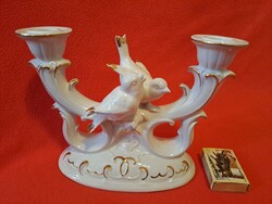 Aranyozott, madarakkal díszített, német Lippelsdorfi (GDR) barokkos gyertyatartó