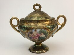 Cseh Altwien Angelika Kauffmann jelenetes porcelán cukortartó