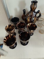 Mázas barna pohárkészlet kancsóval