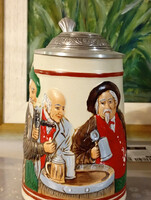 Gerz old German beer mug with tin lid vintage cup - art&decoration