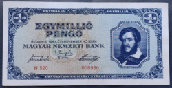 Egymillió Pengő 1945, EF+. Alacsony sorszám.