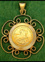 Retro 14 karátos ,magyar fémjeles "Sárkányölő Szent György" medál 1960-70 évekből