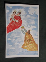 Képeslap,Szent István felajánlja a Szent Koronát,Szentév,grafikai,1938