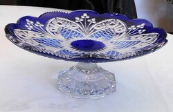 Asztalközép, kék kristály tál