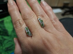 Eredeti orosz tsavorit gránát drágaköves fülbevaló fehér zafírokkal