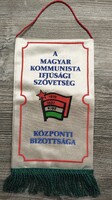 Szocialista selyem zászló KISZ Építő tábor jelvénnyel