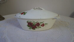 Régi,pipacs mintás zománcozott öntöttvas sütőtál