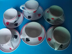 6 db Zsolnay kávés  csésze  aljjal , kártya motívumokkal