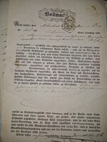 1856, Pest, ügyvédi meghatalmazás 15 krajcár illetékbélyeggel