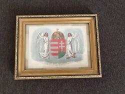 Hungarian Coat of Arms with Angels – Vintage Framed Graphic (21×16 cm)