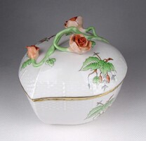 1Z025 Nagyméretű hecsedli mintás Herendi porcelán bonbonier 11.2 cm