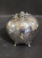 Ezüst  cukordoboz madárral a tetején