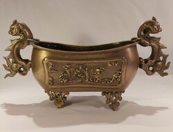 Kínai bronz füstölő – Qing-dinasztia, kb. 1900 – sárkányfülek, finom reliefek