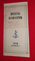 Antik 1946. OFFICINA KÖNYVKIADÓ TÉLI kis könyvkatalógusa. a képek szerint HAJÓS PÁL KÖNYVKERESKEDŐ