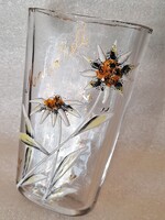 Antik Maria Zell-i zománcfestett üveg pohár havasi gyopárral - búcsújáró emlék