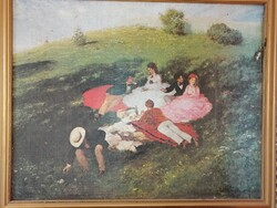 Szinyei Merse Pál: Majális – Antik reprodukció (vagy nyomat), díszes keretben.