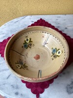 Antik néprajzi cserép dagasztó tál 29 cm.