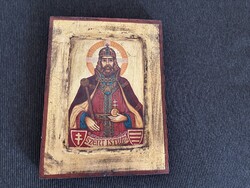 Kézzel festett bizánci ikon – Szent István király – aranyozott, tanúsítvánnyal