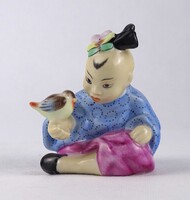1Z016 Kínai kislány madárral Herendi porcelán figura 8.5 cm