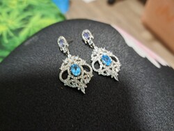 Jelzett ezüst értékesfülbevaló valódi tanzanittal és london blue topázzal