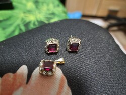 Rhodolit gránát drágaköves nyaklanc szett medállal es fülivel