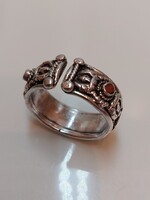 Vintage Sterling ezüst OM MANI TIBETI mantra gyűrű 2 pici karneol kővel 55-ös méret állítható
